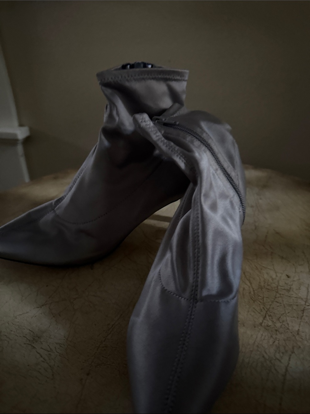 Nordstrom Gray Satin Pointed Toe Ankle Booties